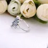 Ring 100% 925 Sterling Silver Snowflake Rings Anneau med Blue CZ Jewelry Anillo Engagement Wedding Lovers Fashion Ring