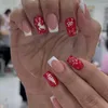 False Nails 2023 Christmas Glitter Red Mid Length Square Head Hat Snowflake Acrylic Nail Patch For Girl Gifts