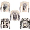 Vests Tiaobug Soft Oneck See Through Long Sleeve Fake Tattoo Design Elastic Sexy Men Tshirt Male Fancy Party Costume