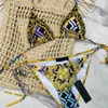 Set 2023 Dames Bikini Swimsuit F Swimwear Twee stukken Designer Fendace Gold Barokke Bikini Top Sexy Woman Bathing Suits Beach Swim Wea