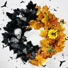 Fleurs décoratives Halloween Guirlande Décoration de porte d'entrée 17,7 pouces Augmenter l'atmosphère Noir et jaune Mur Fenêtre Décor Party Favors