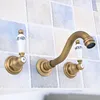 Bathroom Sink Faucets Vintage Antique Brass 2 Ceramic Handle Wall Mount 3 Hole Widespread Lavatory Vessel Basin Faucet Mixer Tap Dsf531