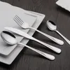 Dinnerware Sets 24Pcs Stainless Steel Cutlery Set Silver Carve Lines Handle Glossy Tableware Knife Fork TeaSpoon Dinner Kitchen Gift