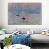 Hand Painted Textured Canvas Art Impression Sunrise Claude Monet Painting Still Life Dining Room Decor