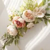 Decorative Flowers Artificial Realistic Peony Flower Wreaths Garland Rattan Floral For Home Front Door Porch Window Hanging Decoration