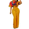 レディースツーピースパンツサマーファッションol2ピースセットアフリカン女性プリントショートスリーエベムーシャツハイウェストフレアパンツトワイスーツスーツ女性230715