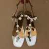 Sandales talon plat orteil fendu femmes Slik Satin bride à la cheville bande étroite strass décor Sandlias été chaussures de vacances en plein air