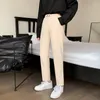 Pantalones de hombre Estilo coreano Moda Traje hasta el tobillo Hombres Cintura alta Sólido Caqui Negro Gris Pantalones rectos casuales ajustables