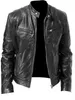 Herren-Jacke aus Kunstleder, Biker-Motorradjacke, thermisch, warm, winddicht, regendicht, für den täglichen Gebrauch, Reißverschluss, Stehkragen, einfache Freizeit-Oberbekleidung, einfarbig, durchgehender Reißverschluss