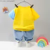 Kleidungssets Heiße Babykleidung Jungen- und Kinderkleidung 1 2 3 4 Jahre Cartoon-Tier-Baumwoll-T-Shirt-Druck Kinder-Sommerkleidung Freizeitset Z230717