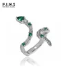 F.I.N.S Оригинальный хлазерин -змея Зеленый циркон S925 Серебряное серебро серебряное кольцо с открытым кольцом