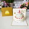 Greeting Cards 3D Happy Birthday Cake Pop-Up Gift for Kids Mom with Envelope Handmade Gift dh944