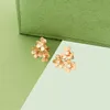 Charm Stud Fashion Vintage Four Leaf Trevo Brincos Atrás Madrepérola Prata Banhado a Ouro 18K Ágata para MulheresMeninas Lembrança da Mãe dos Namorados