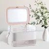 Storage Boxes Cosmetic Box With Mirror And LED Light Desktop Makeup Organizer Case Dust-Proof Drawer Type Cosmetics