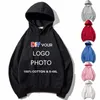 Herrtröjor tröjor Menwomen Custom Hoodies Diy Po Text Print Hooded Hoodie broderi Anpassad tröja Bomull Högkvalitativ Streetwear 230715