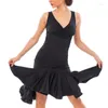 Stage Wear Latin Dance Dress Black Sleeveless ChaCha Dancing Clothes Sexy Samba Rumba Performance Costume Adult Women Dancewear DL9131