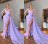 Sexy Lavener Plus La Taille Sirène Robes De Bal Longues Pour Femmes Bretelles Côté Haut Split Occasions Formelles Pageant Robe De Soirée Robe D'anniversaire Sans Gants