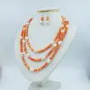 Halsbandörhängen Set 3 Beat 6mm Natural Orange Coral/Barock Pearl. Classic Ladies Party Halsband/örhängen. Smycken