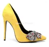 Scarpe eleganti Design di marca Donna Scarpe a punta di lusso in pelle scamosciata con strass Décolleté con tacco a spillo Tacchi alti con perline di cristallo nero giallo