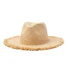Wide Brim Hats X314 Hand-woven Double-layered Raffia Jazz Hat Outdoor Sunshade Beach Adult Straw Panama Lady Cap