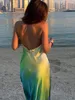 Casual jurken Elegante Boheemse stijl V-hals Maxi-jurk voor dames bloemenprint mouwloze spaghetti riem strandfeestclubkleding lang