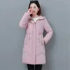 Trench-coats pour femmes hiver mi-long vers le bas veste rembourrée en coton femmes 2023 mode chaude couleur Pure vêtements d'extérieur à capuche dissimulé manteau à glissière