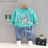 Conjuntos de roupas primavera e outono roupas infantis meninos e meninas desenhos animados camiseta manga longa calça listrada 2 peças conjunto infantil z230717