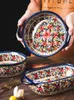 Miski retro ceramiczna rączka sałatkowa miska gospodarstwa domowego piekarnik śniadaniowy piec mokra mikrofania bohemia Binaural zupa In-Glaze zastawa stołowa ramen