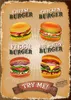 Hamburger Tin Znaki Fast Food Tablika Metalowe metalowe sylwetki burger metalowe restauracja Dekorowanie ścienne do kuchennej kawiarni Menu Menu Żelner Malowanie sztuki dla dzieci W01
