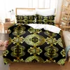 Set di biancheria da letto Set di biancheria da letto in oro nero di lusso 3D Set copripiumino meandro chiave greca Lenzuola Queen King Size Copriletto geometrico moderno 230715