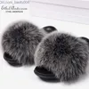 Slippers Ethel Anderson Real Fox Raccoon Fur Slippers Slides Lady Retro Summer Flip Flops Disual Fluffy Fur Sandals Plush Shoes LJ200903 Z230717