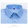 Camisas sociais masculinas primavera verão para homens elástico fibra de bambu mangas curtas não ferro social clássico azul camisa anti-rugas tops