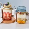 Vorratsflaschen 2 Stück Overnight Oats Cup mit Deckel 480 ml Hafergläser Bequemer Griff Auslaufsicherer und luftdichter Haferflockenbehälter für Müslijoghurt