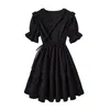 Casual Dresses Black Women Sweet Gothic Puff Sleeve Summer Girlish Age-reducing Graceful Vintage Korean Style Empire Temper