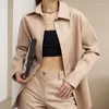 Femmes en cuir automne bleu Pu longues vestes pour femmes Streetwear ample femme vêtements Faux revers manteau haut à manches