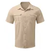 Herr t-shirts bomullslinne män kortärmade skjortor sommar fast färg stand-up coll casual strandstil plus sizeMale skjortor M-5xl 230715