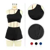 Women Tracksuits Two Pieces Set Designer 2023 Summer New Solid One Shoulder Sexy Casual Sports Short Sets 3 Colours S-XXL