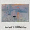 Hand Painted Textured Canvas Art Impression Sunrise Claude Monet Painting Still Life Dining Room Decor