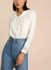 Women's Blouses Hollow Out Lace Trim Turn-Down Collar White Shirt 2023 Ladies Single-Breasted Long-Sleeved Elegant Blouse Top