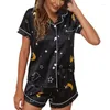 Women's Sleepwear Floral Printed Pajamas Sets For Womens Short Sleeve Button Down Shirt And Shorts 2 Piece Satin Outfit