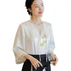 Vêtements ethniques Koi Pan Or Broderie Vintage Vert Chinois Style Tang Top Han Col T-shirt