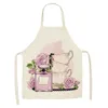 Linen New Hand Painted Flower Perfume Bottles Print Kitchen Aprons Unisex Dinner Party Cooking Bib Funny Pinafore Apron WQTF13 L230620
