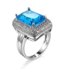 Cluster Rings Cross-Border Wish Explosion Jewelry Wholesale Aquamarine Zircon Ladies Exaggerated Ring