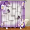 Rideaux de Douche Rideau de Douche Floral Fleurs imperméables avec Tissu perlé Ensembles de Rideau de Douche de Salle de Bain avec Tapis Polyester Cabine de Douche Surtain