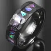 Bröllopsringar Bonlavie 8mm Starry Sky Bottom Abalone Shell Edge Hammered Lasa Black Tungsten Carbide Ring Men's Rings Good Quality 230717