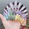 Mehrfarbige rohe Kristallquarz-Stirnband-Krone Boho aushöhlen Metallmond-Tiara-Haar-Band-Frauen-Braut-Hochzeits-Kopfschmuck L230704