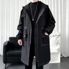 Men's Trench Coats Men Hooded Coat Turn Collar Button Hombre Long Slim Windbreaker British Style Male Clothes W60