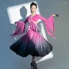 Stage Wear Ballroom Competition Dress Adult Women Tango Waltz Dancing Performance Costume Flare Sleeve Gradient Modern Dancewear DL9877