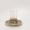 Tassen Untertassen Türkische Teegläser Set mit Löffel Kaffeetasse Romantisches exotisches Glas Blau Gold Küchendekoration Trinken2662