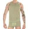Men's Tank Tops CLEVER-MENMODE Sexy Men Ice Silk Vest Top Mesh Boxers Underwear Set Transparent Sleeveless Tees Boxershorts Sets
